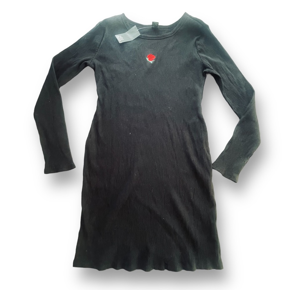 Wild Fable Black Ribbed Longsleeve Bodycon Dress Women's Large NWT Witchcore Emo